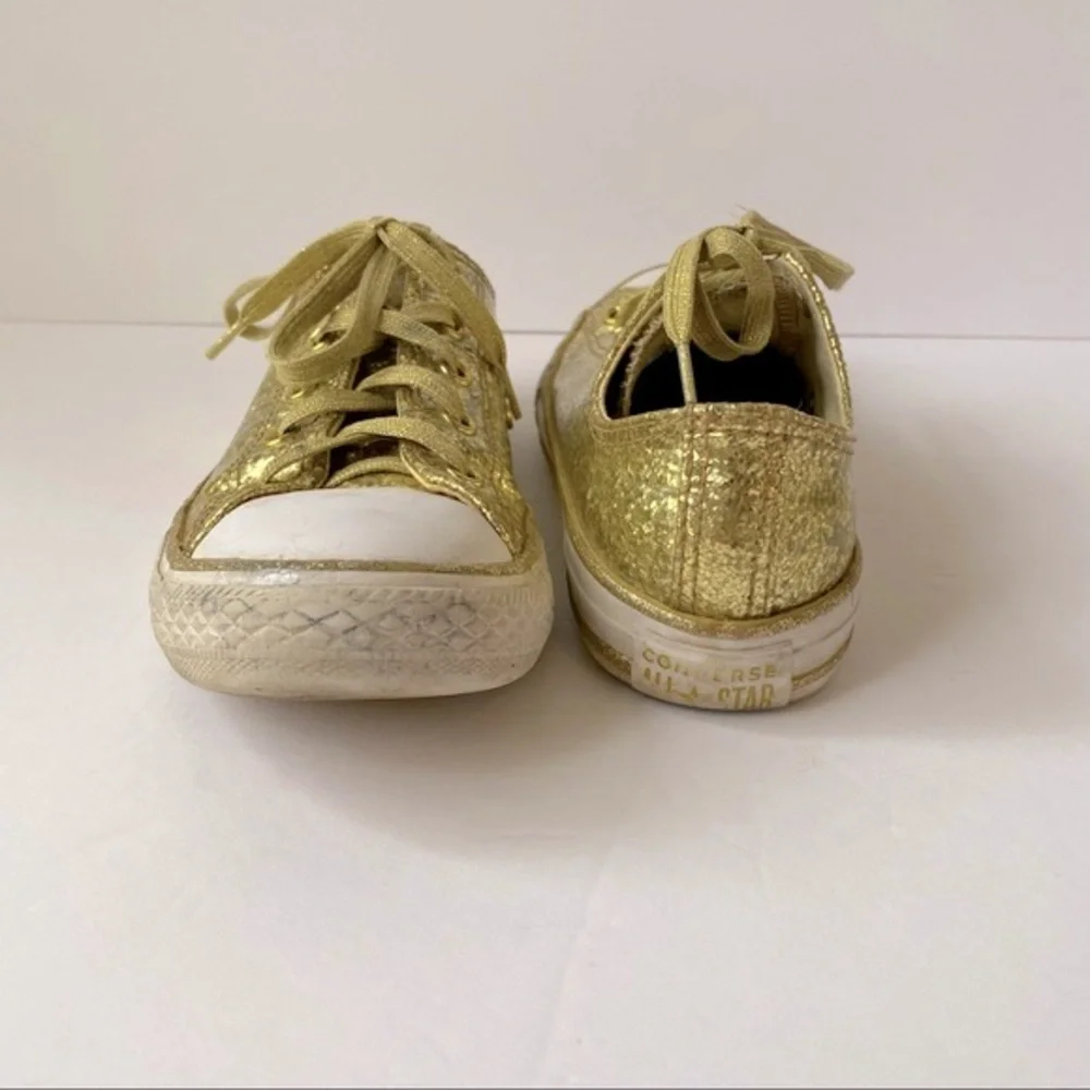 Converse All Stars Gold Glitter Sneakers W/Sparkle Laces Size 2
